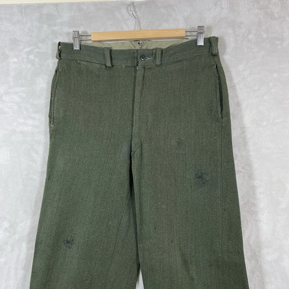 True Vtg 50s Whipcord Pants Mens 32x32 Worsted Wool Allen Mfg Repaired Flowy